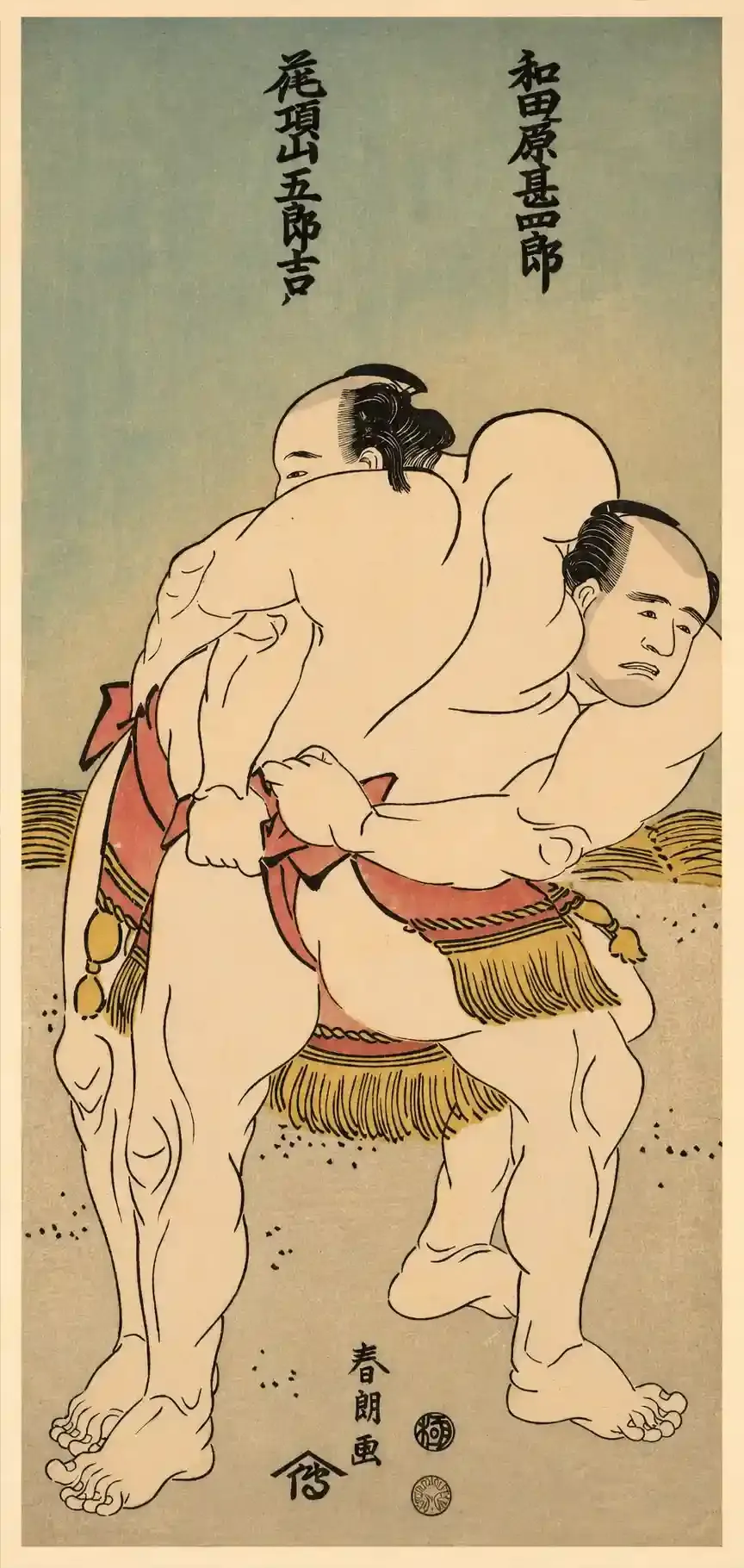 The Sumo Wrestlers Wadagahara Jinshirō and Kachōzan Gorokichi | Katsushika Hokusai - 浮世繪畫廊